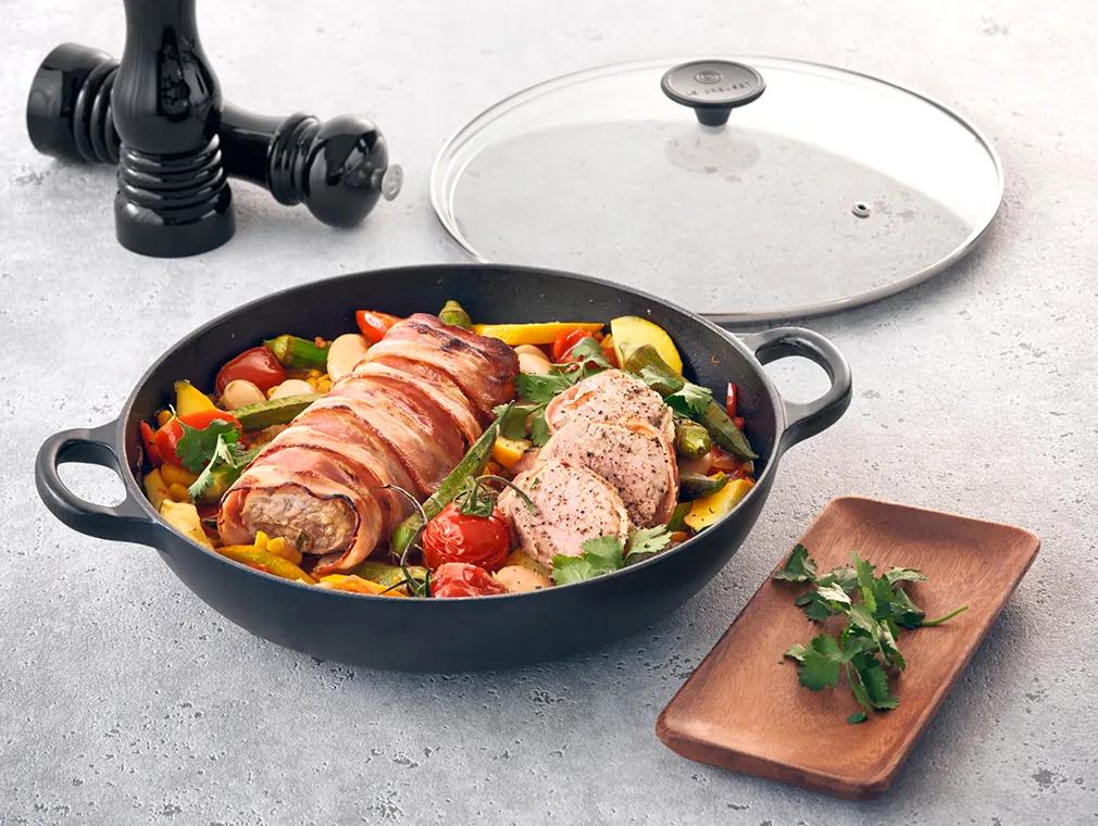 Bacon Pork Tenderloin with Succotash