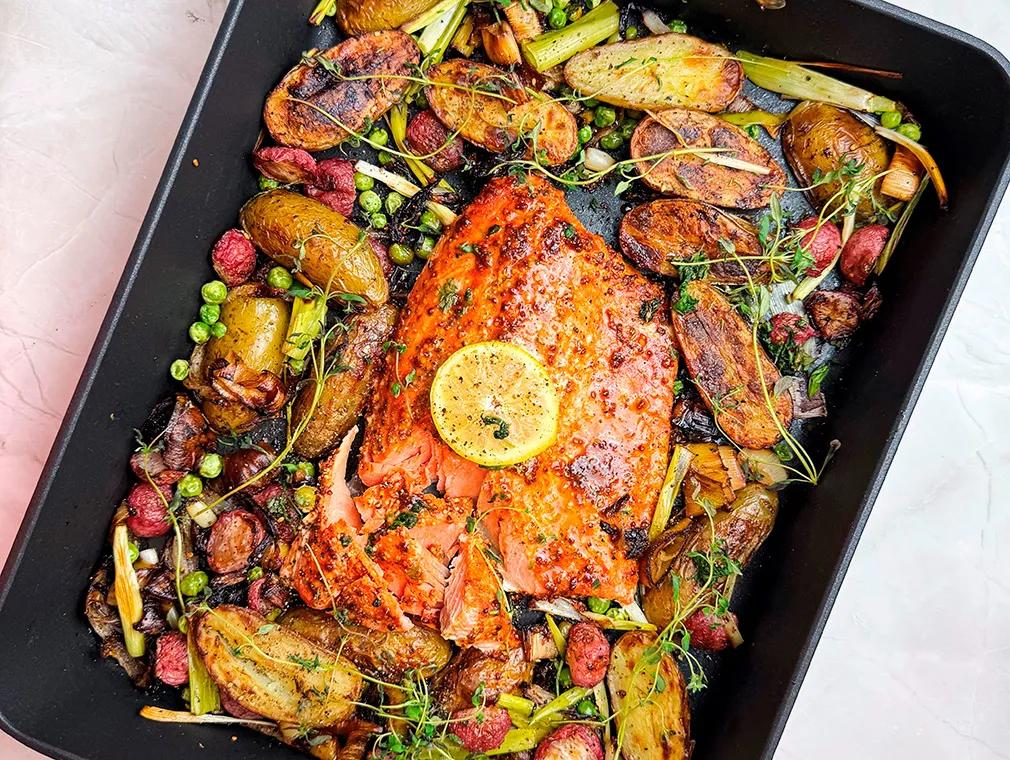 Honey Mustard Salmon Traybake