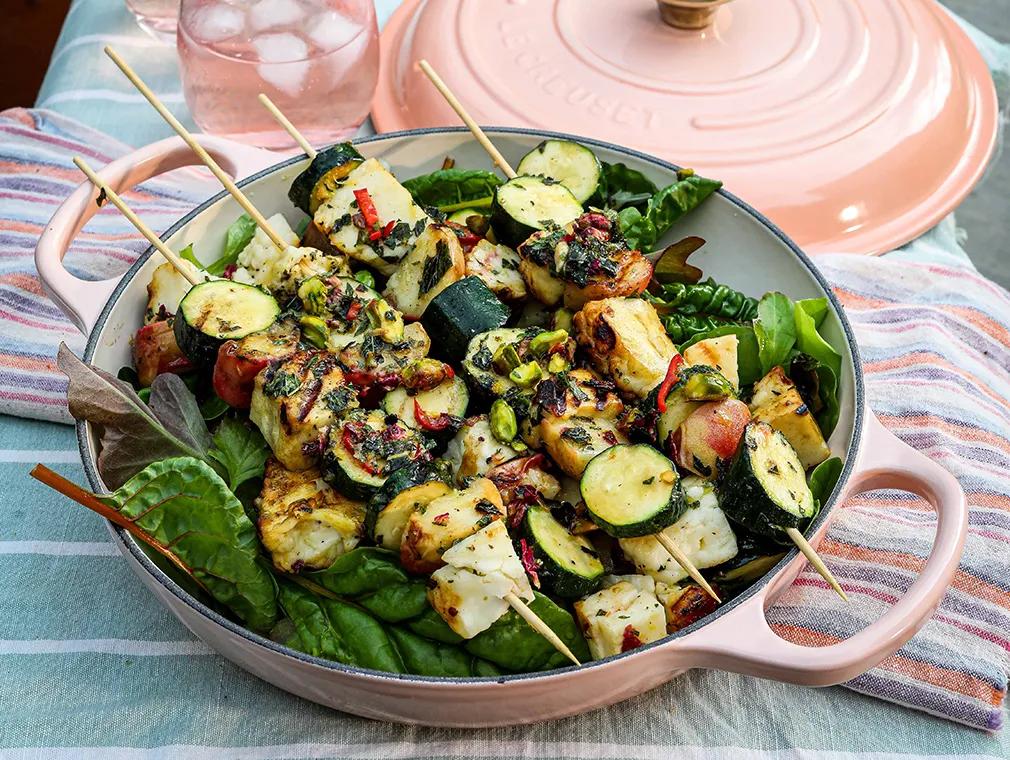 Grilled Halloumi & Peach Skewers
