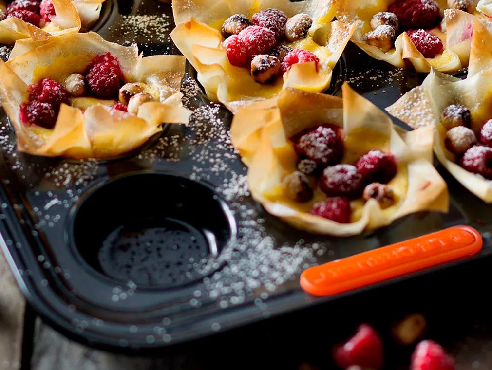 Raspberry and Hazelnut Filo Tarts