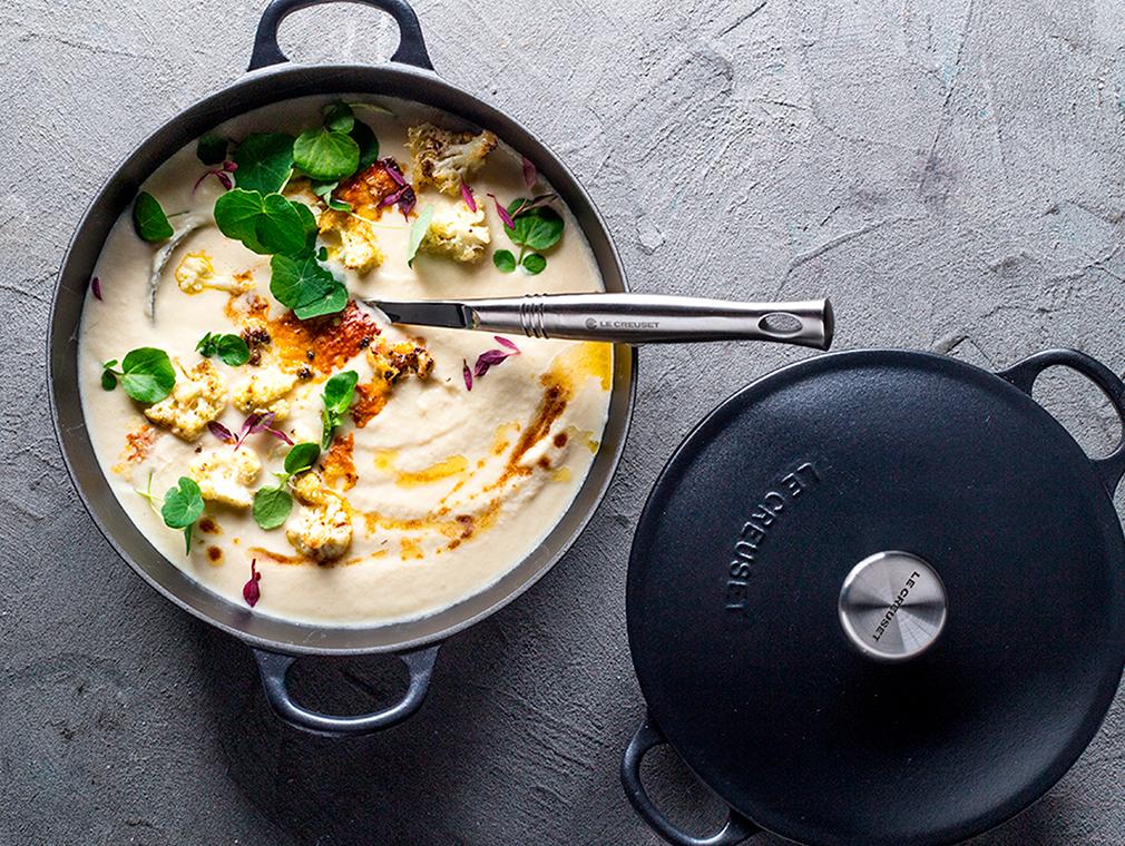 Caramelised Cauliflower Soup With Roasted Parmesan Cauli-Florets And Lemon-Burnt Butter