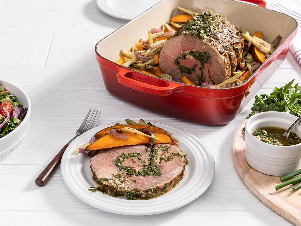 Herb-Stuffed Leg of Lamb with Mint Gremolata