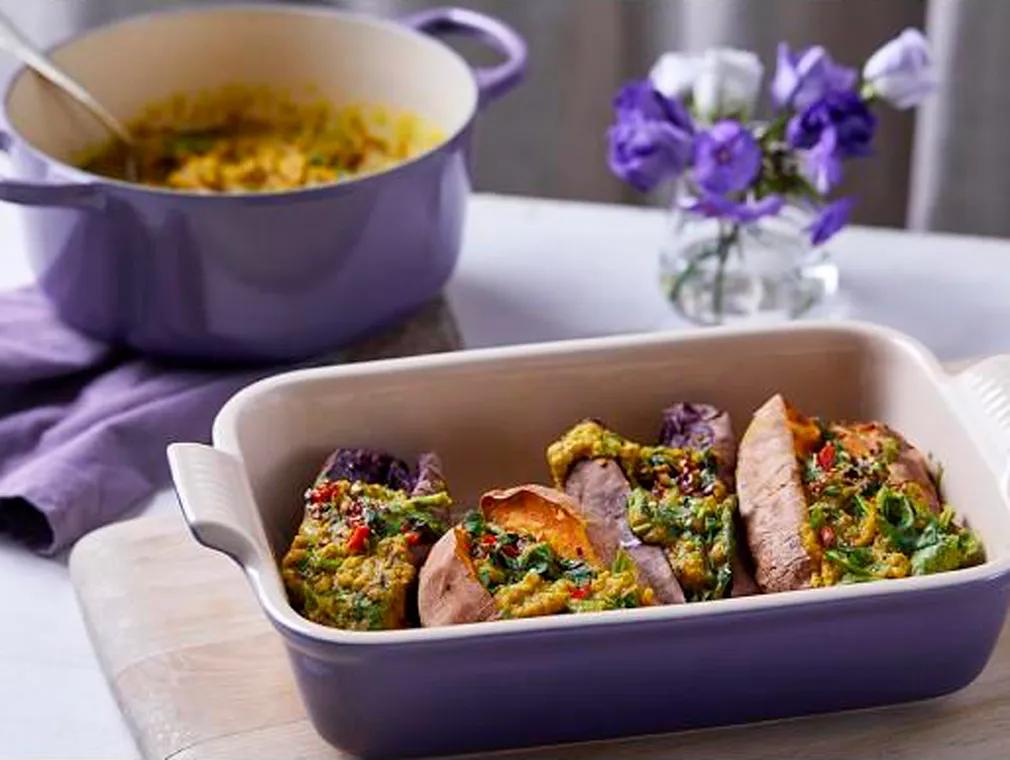 Dhal-Stuffed Purple Sweet Potatoes