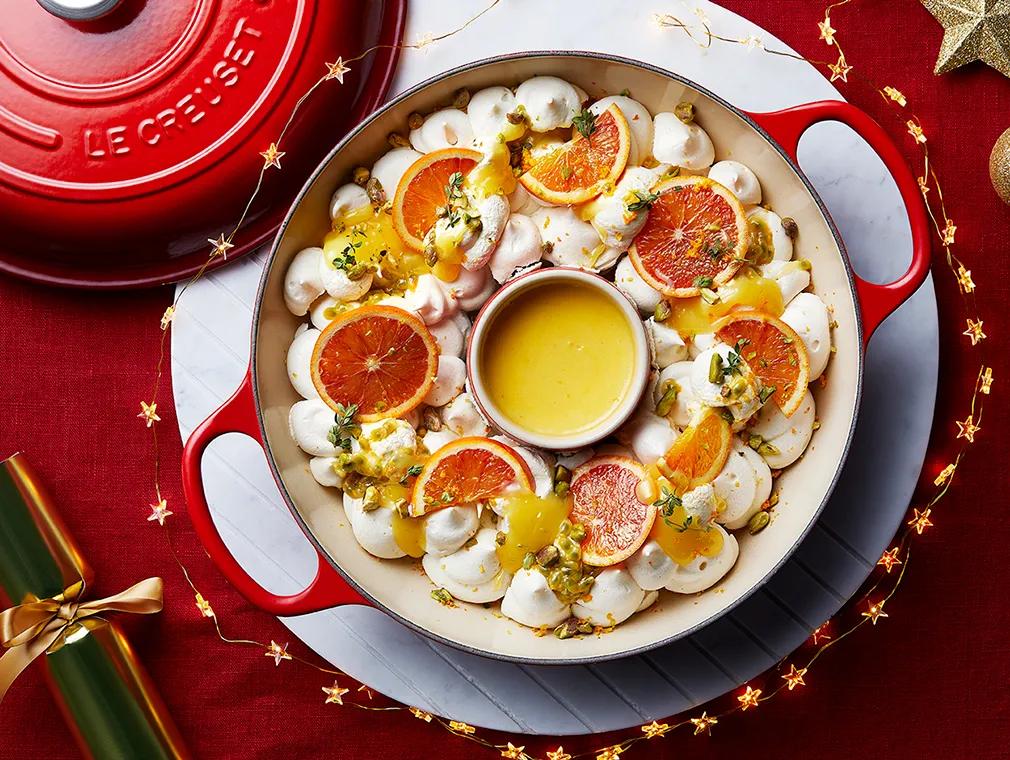 Flavour Revival Winter Citrus Meringue Wreath with Orange Blossom Creme Anglaise
