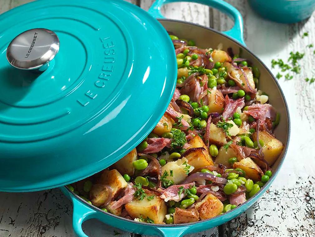 Shredded Ham Hock broad bean and potato hash