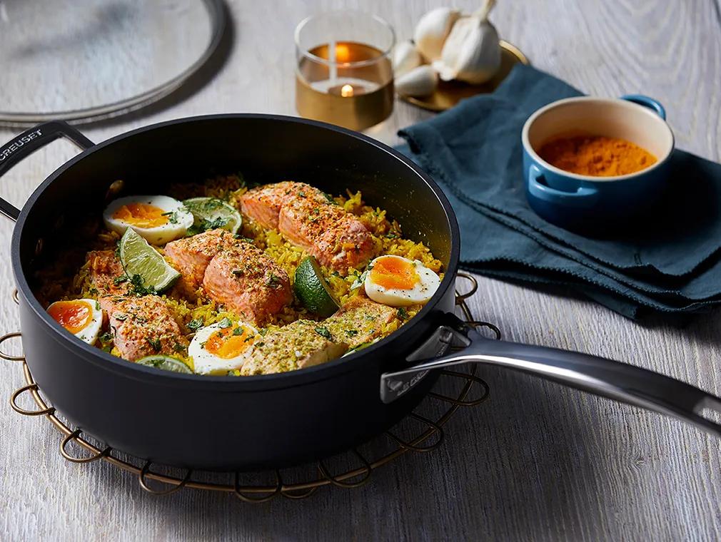 Flavour Revival Traditional Spiced Kedgeree with Steamed Salmon Steaks