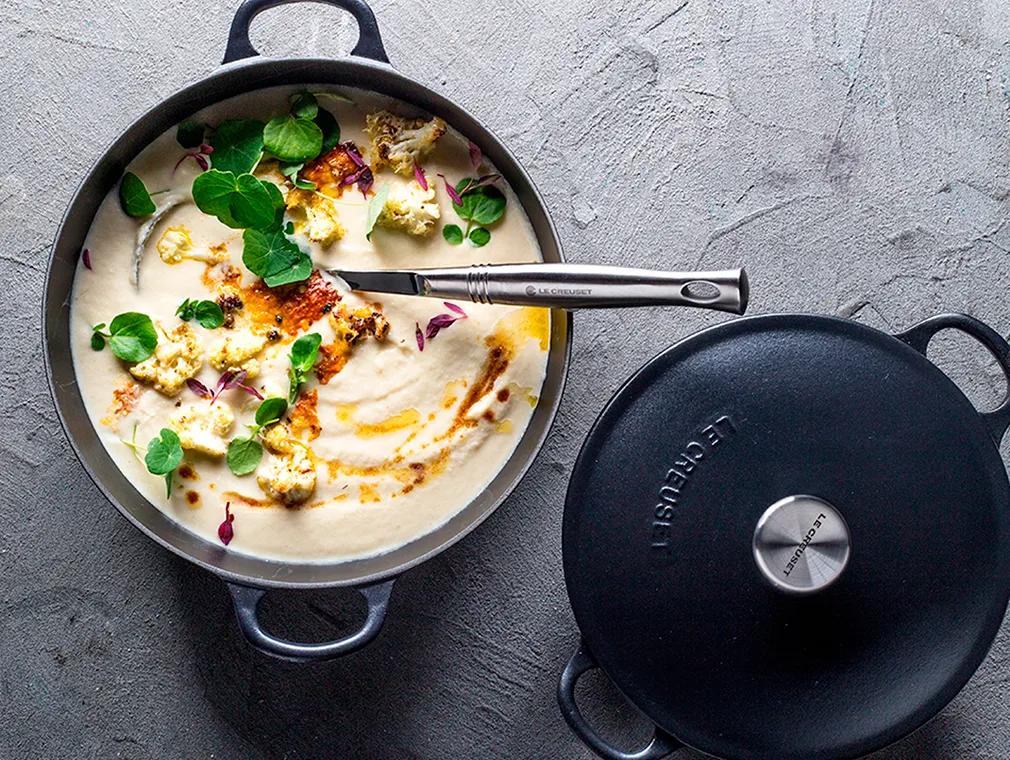 Caramelised Cauliflower Soup With Roasted Parmesan Cauli-Florets And Lemon-Burnt Butter