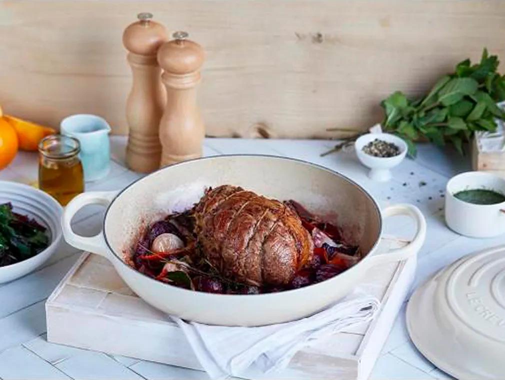 Roast Stuffed Leg of Lamb with a Beetroot Sauce