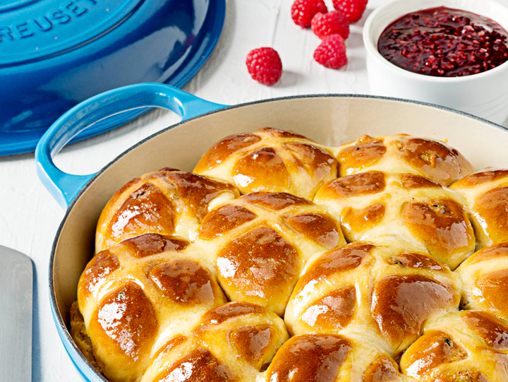 Hot Cross Bun Bread and Butter Pudding Le Creuset UK